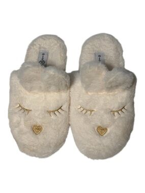 SOLE MATES Cream Fluffy Cat Slippers Size 10